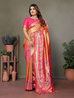 Thumbnail for Aastha Fashion Orange Tissue Silk Paithani Woven Saree - Distacart