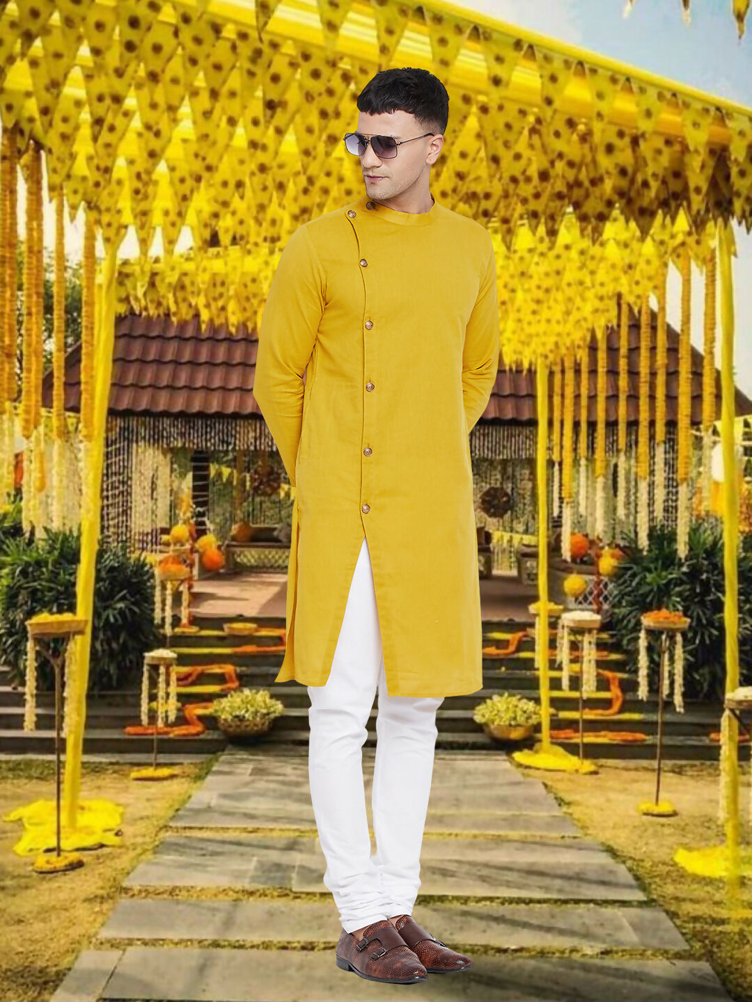 Even Apparels Men's Asymetrical Yellow Sherwani Kurta - Distacart