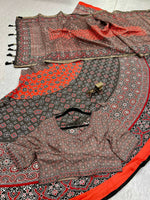 Thumbnail for Preksha Creation Indian Navratri Special Cotton Women Lehenga Choli With print work and lucknowi print dupatta - Brown - Distacart