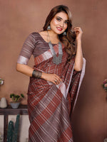 Thumbnail for Anaita Brown Weaving Linen Cotton Saree With Blouse - Distacart