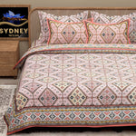 Thumbnail for White Brown Ethnic Motifs Cotton 200TC King Bedsheet With 2 Zipper Pillow Covers - King Size by House of Ree - Distacart