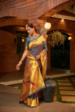 Thumbnail for Jyoti Fashion Women's Teal Paithani Silk Zari Woven Saree with Blouse - Distacart