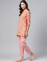 Thumbnail for Anubhutee Coral Pink & Yellow Pure Cotton Printed Night suit - Distacart