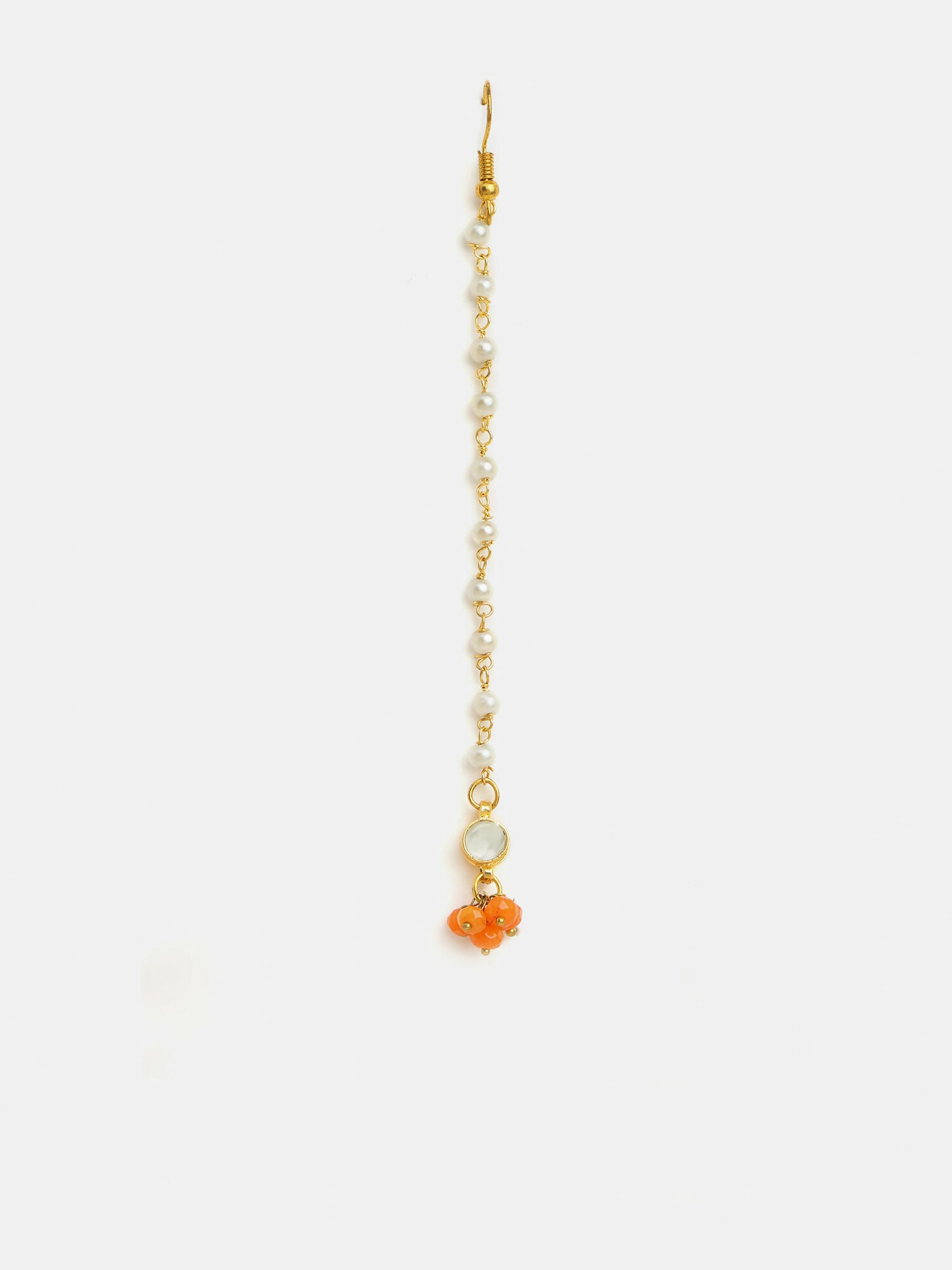 Ruby Raang Mannat Set Of 2 - Orange Embedded Maang Tikka And Earrings