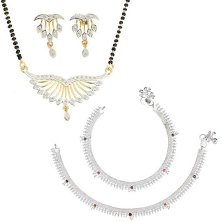 AanyaCentric Gold-plated Mangalsutra Pendant Earring Set & Silver Plated Anklet - Distacart