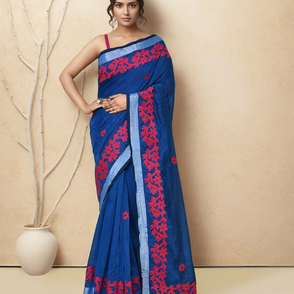 Joban Fashion Blue Cotton Applic Saree - Dista