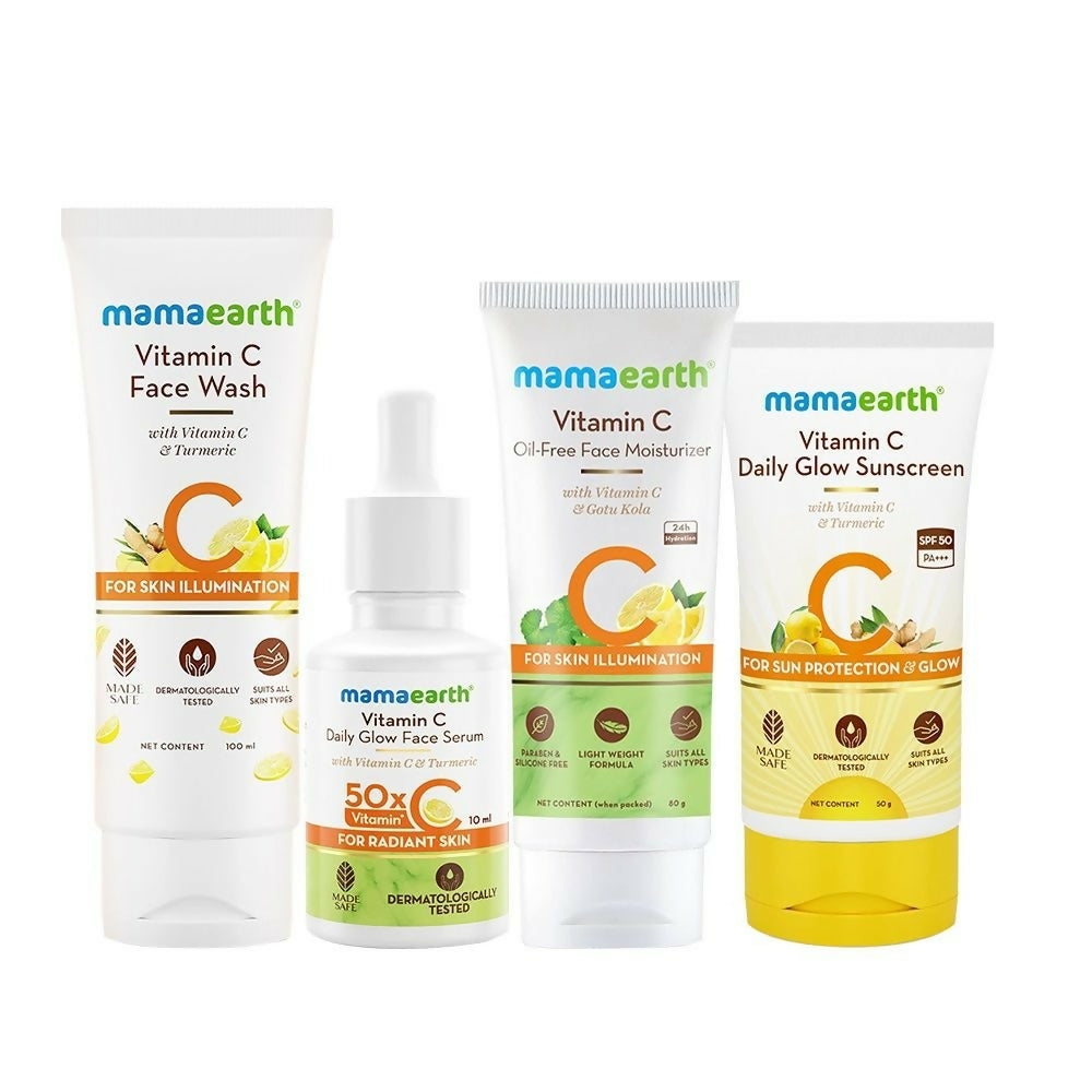 Mamaearth CSMS (Cleanser, Serum, Moisturizer, Sunscreen) Vitamin C Daily Glow Combo - Distacart