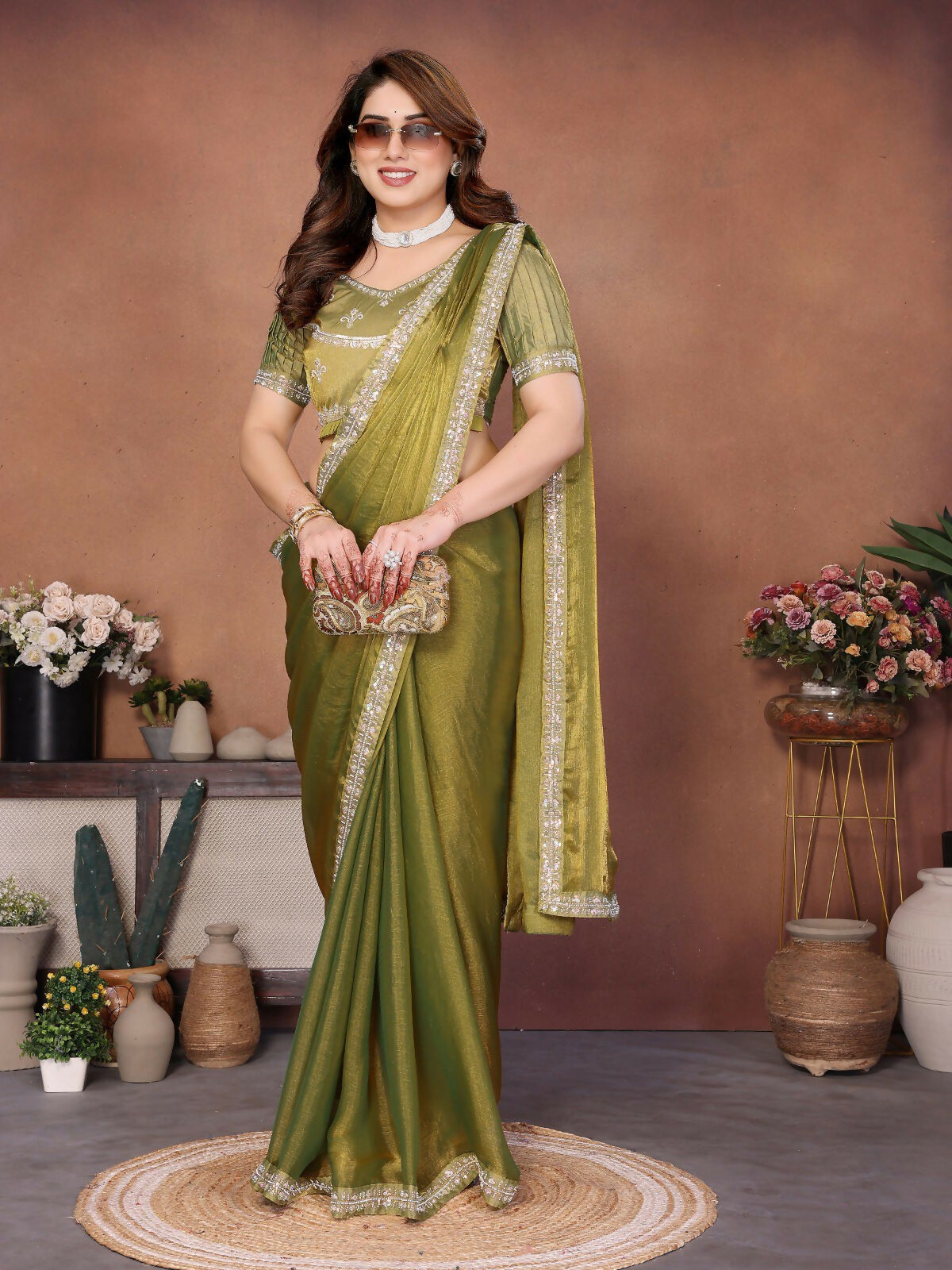 Teeya Creation Trendy Stylish Party Wear Fendy Chiffon Saree-Green - Dista