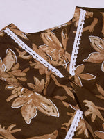 Thumbnail for Ode by House of Pataudi Floral Printed Pure Cotton Straight Kurta - Distacart