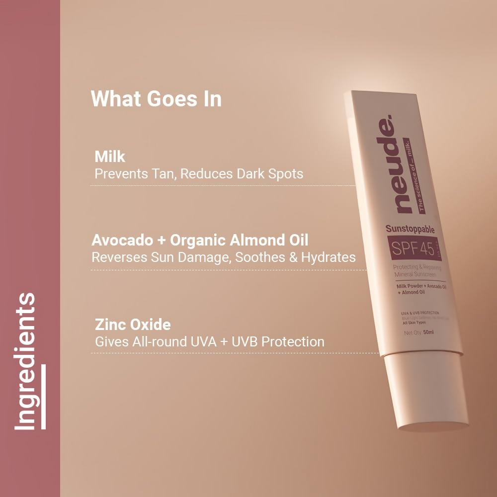 Neude Sunstoppable Sunscreen with SPF 45 PA+++ & No White Cast For Men & Women - Distacart