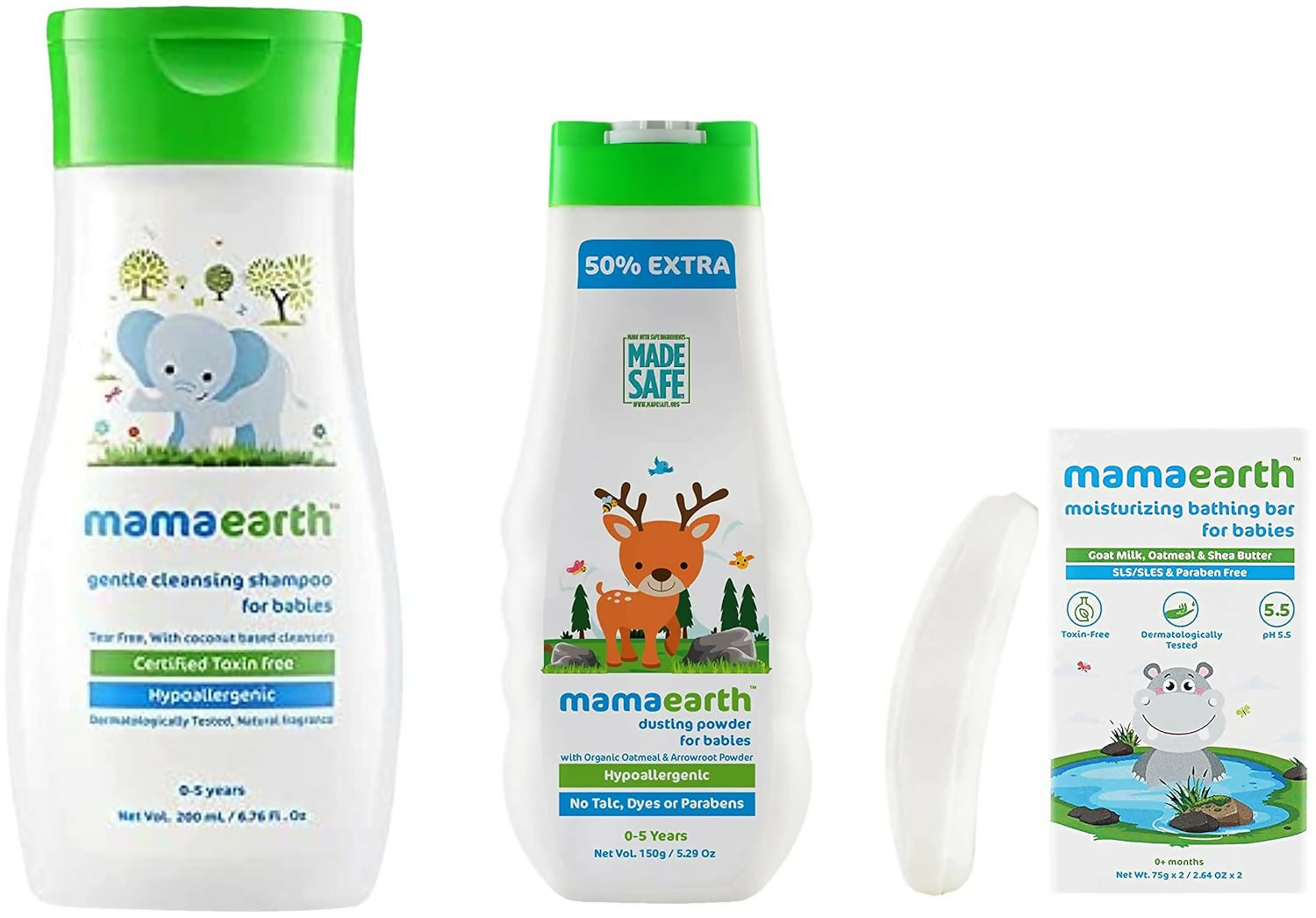 Mamaearth Moisturizing Baby Bathing Soap Bars & Dusting Powder & Gentle Cleansing Baby Shampoo - Distacart