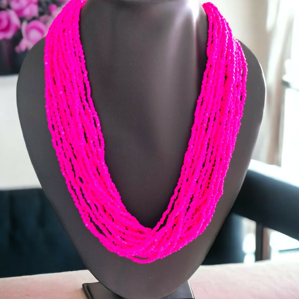 Inhanns Handmade Beaded Multilayer Necklace, 20 Layers - Hot Pink - Distacart
