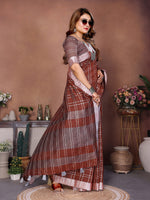 Thumbnail for Anaita Brown Weaving Linen Cotton Saree With Blouse - Distacart