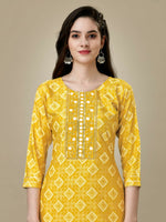 Thumbnail for Jyoti Fashion Women's Yellow Rayon Embroidered Kurta Pant Set - Distacart