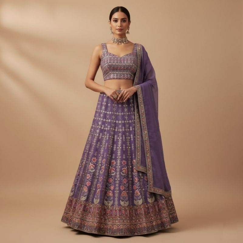 Lehenga Mart Lavender Faux Georgette Designer Bollywood Style Wedding Wear Lehenga Choli - Dista
