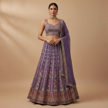 Lehenga Mart Lavender Faux Georgette Designer Bollywood Style Wedding Wear Lehenga Choli - Dista