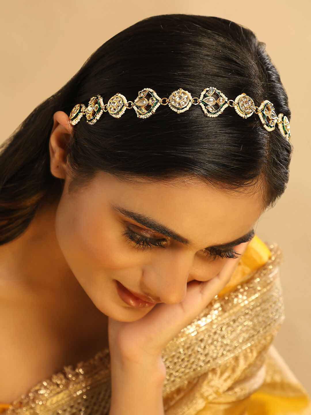 Nuyug 22K Gold Plated Kundan Ornate Royal Matha Patti