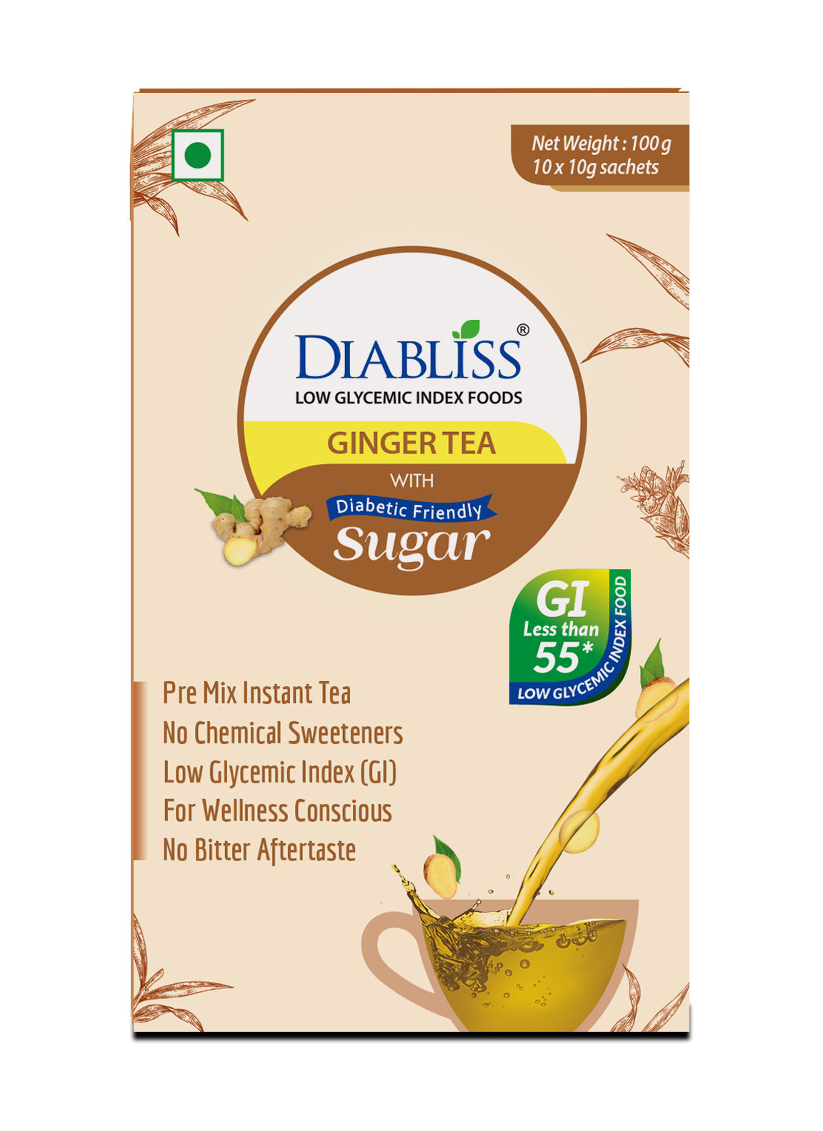 Diabliss Ginger Tea Sachets With Diabetic Friendly Sugar - Distacart