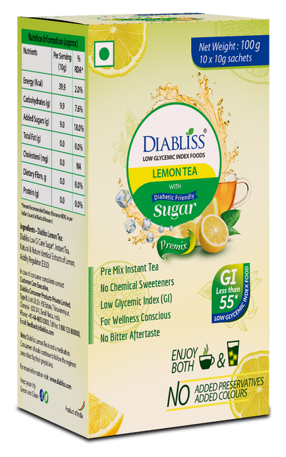 Diabliss Herbal Lemon Tea Sachets With Diabetic Friendly Sugar - Distacart