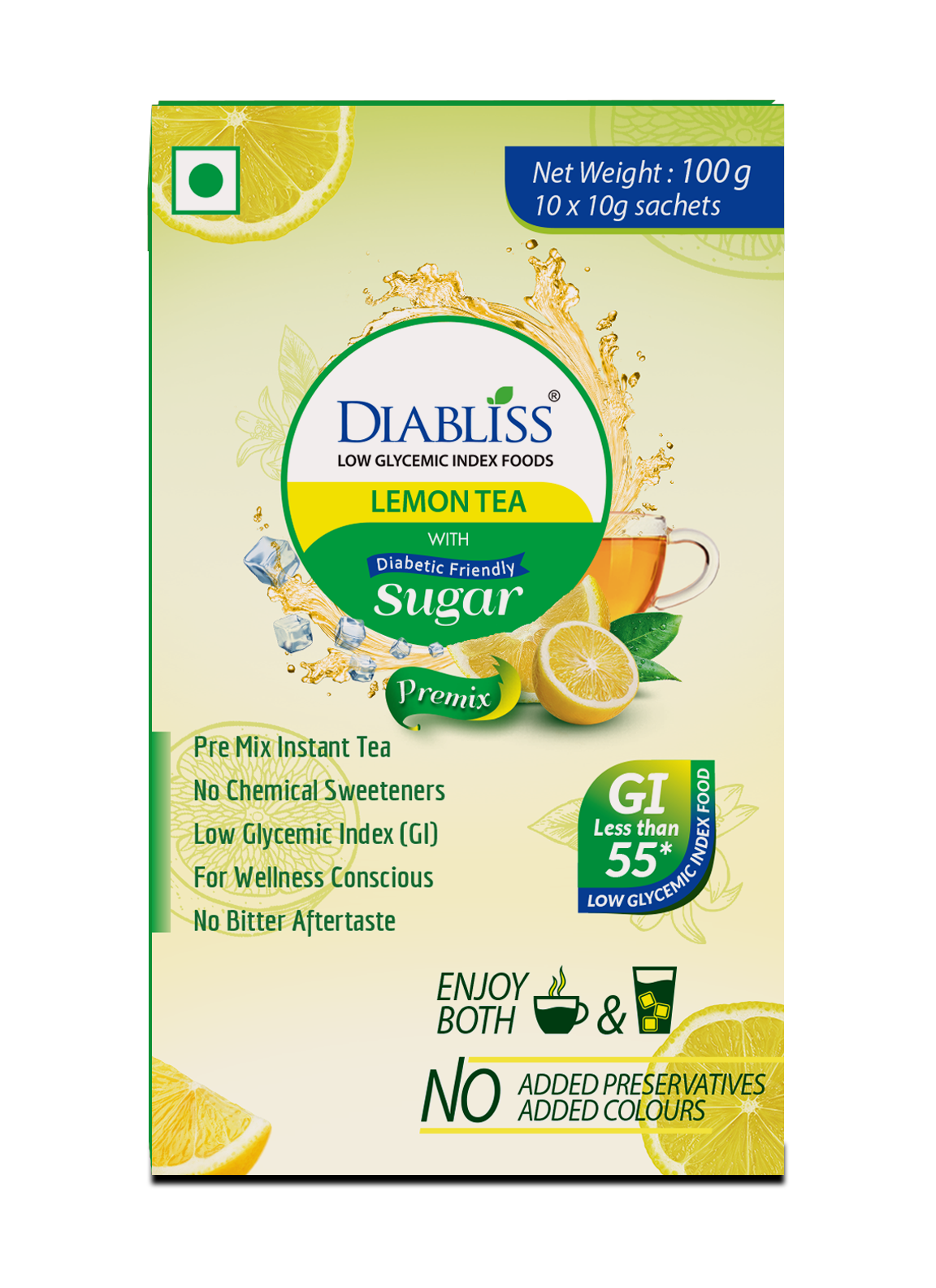 Diabliss Herbal Lemon Tea Sachets With Diabetic Friendly Sugar - Distacart