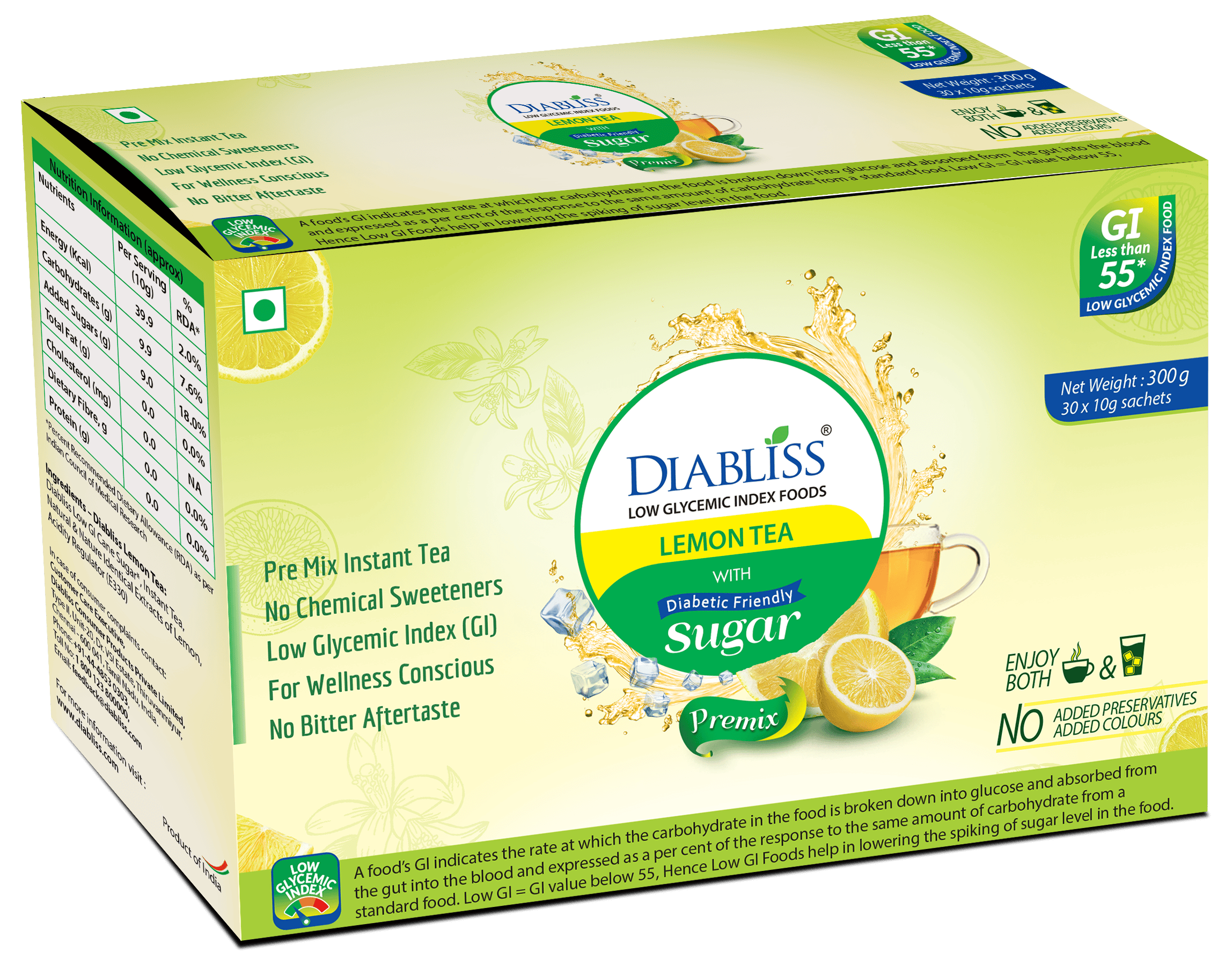 Diabliss Herbal Lemon Tea Sachets With Diabetic Friendly Sugar - Distacart