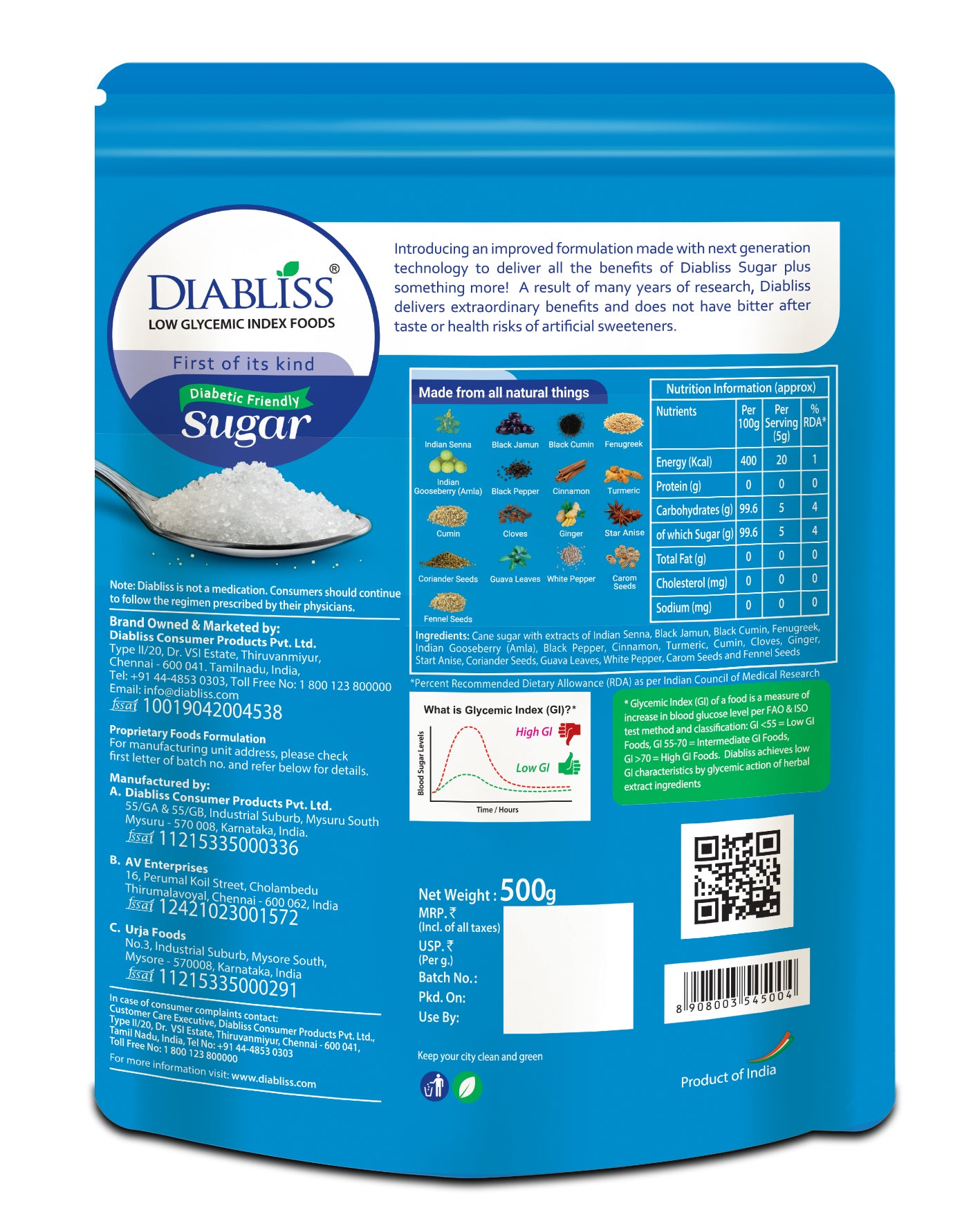 Diabliss Diabetic Friendly Sugar - Distacart