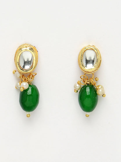 NVR Women's Green Artificial Beads Layered Necklace with Drop Earring - Distacart
