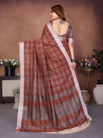 Thumbnail for Anaita Brown Weaving Linen Cotton Saree With Blouse - Distacart