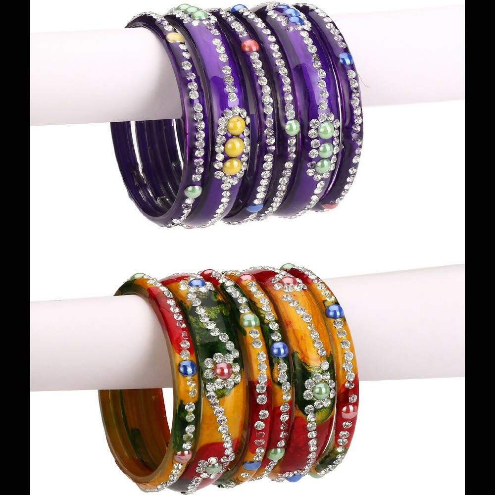 Afast Bridal Wedding & Party Fashionable Colorful Glass Bangle/Kada Set, Pack Of 12 - Yellow, Blue - Distacart
