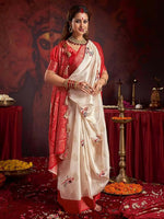 Thumbnail for Joban Fashion Satin Silk Off White Floral Printed Saree
