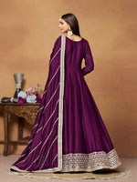 Thumbnail for Anaita Wine Embroidered Art Silk Anarkali Suit - Distacart
