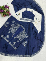 Thumbnail for Teeya Creation Blue Color Chinon Silk Wedding Wear Ready To Wear Saree With Koti - Distacart