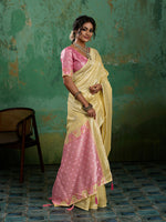Thumbnail for Shree Shyam Fashion Yellow Linen Cotton Saree - Dista