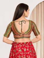 Thumbnail for Joban Fashion Green Multi Brocade Padded Blouse With V Neck Elbow Sleeves - Distacart