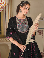 Thumbnail for Kalini Floral Embroidered Thread Work Anarkali Kurta With Palazzos & Dupatta - Distacart