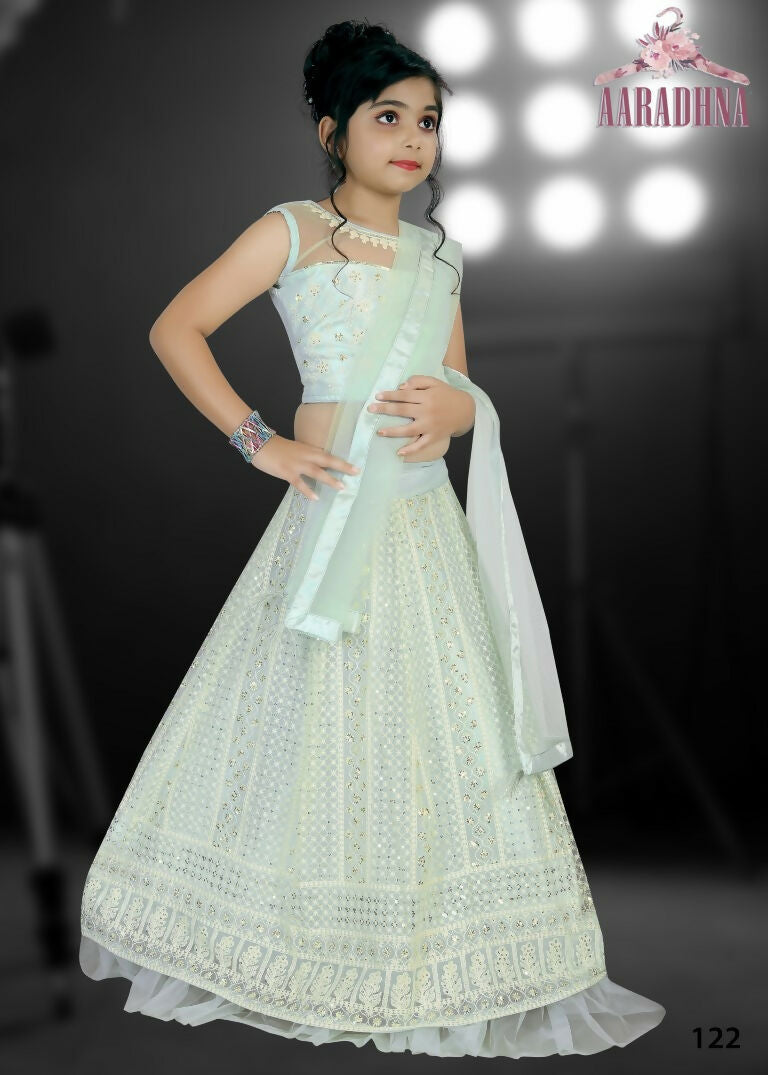 Wedding Designer Darkseagreen Net Kidswear Lahenga - Aaradhna - Distacart
