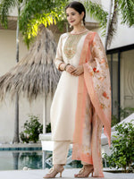 Thumbnail for The52 Women's Beautiful Rayon Fabric Embroidery Work Straight Kurta Pant and Dupatta Set - Distacart
