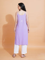 Thumbnail for Pahnaz Luxury Rayon Chikankari Sleeveless Long Kurti-Lavender - Dista
