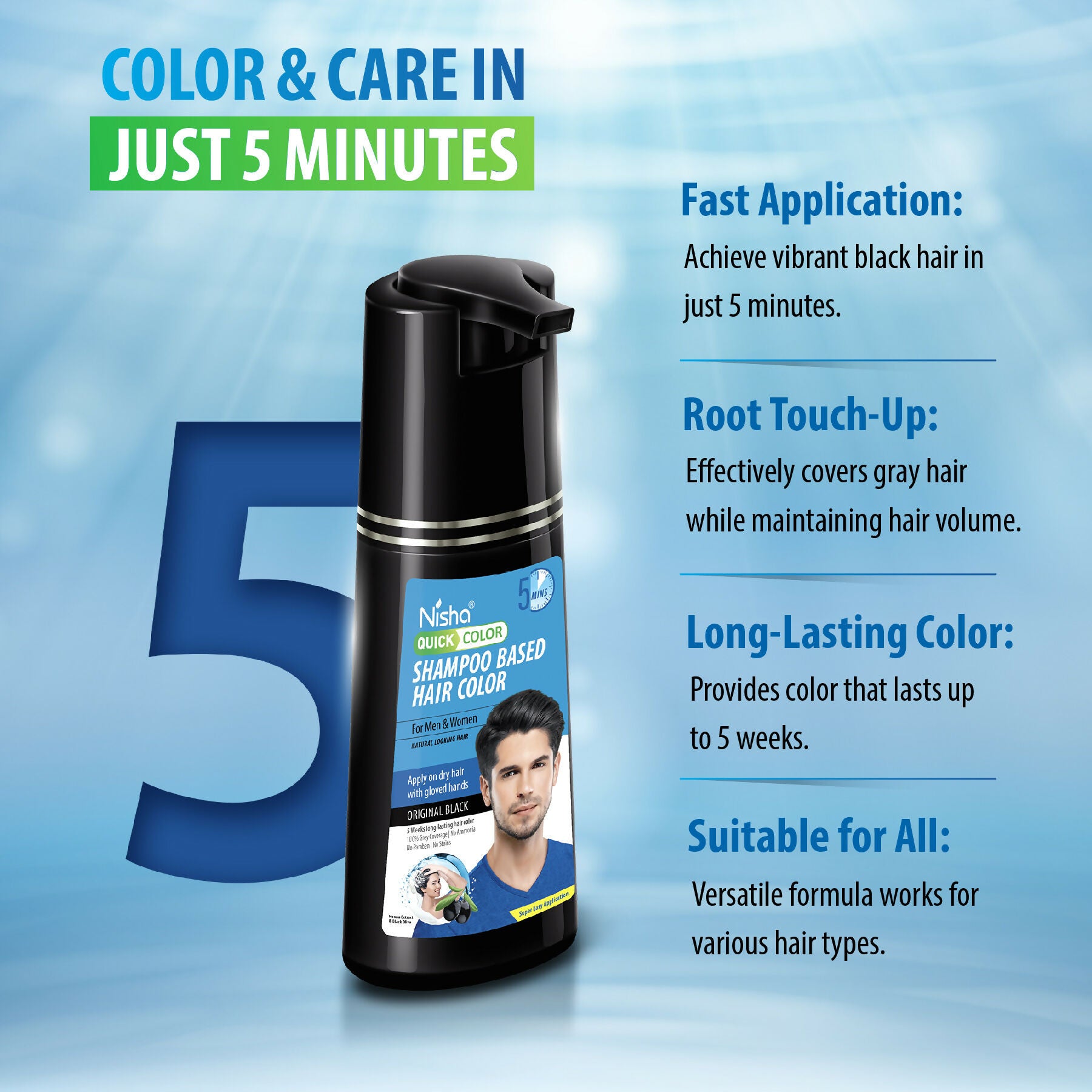 Nisha Quick Color Shampoo Hair Color-Original Black - Distacart
