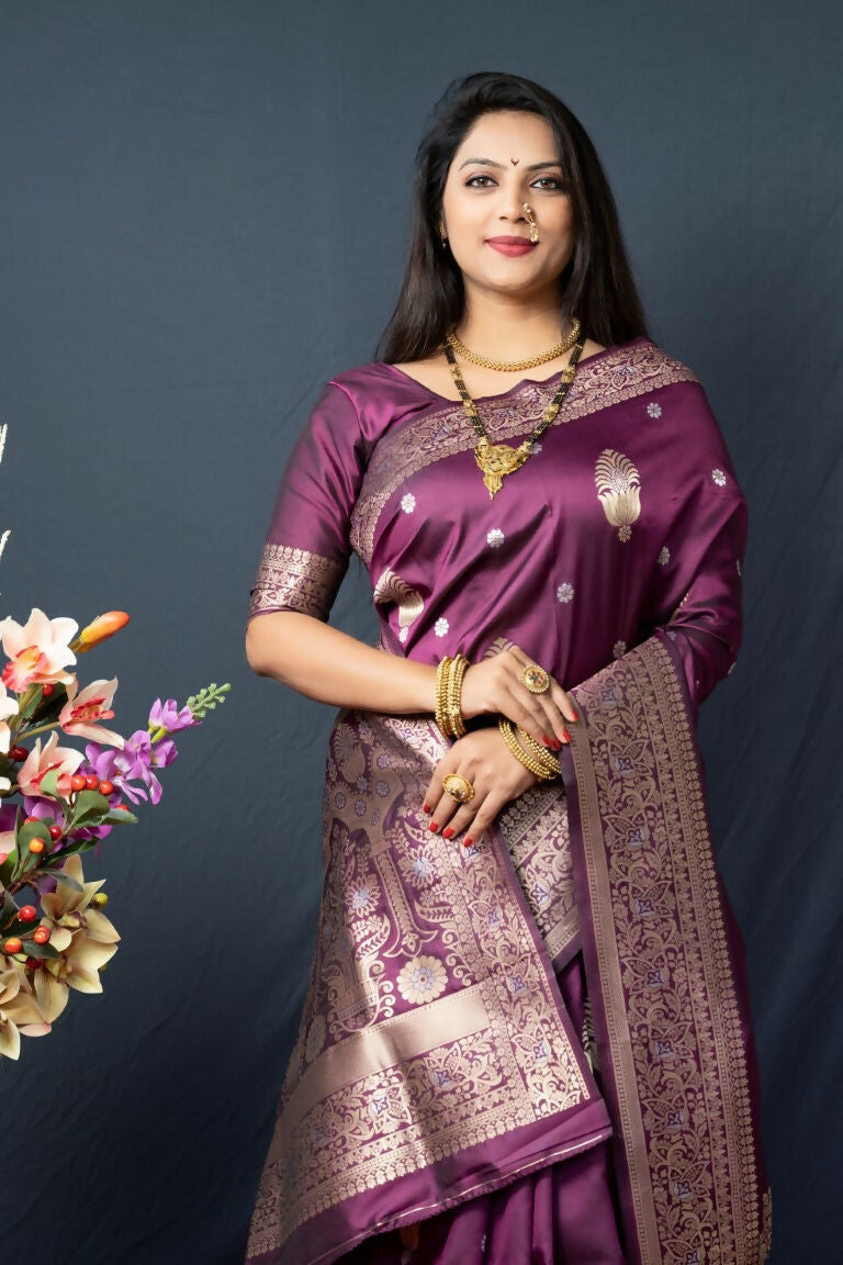 Jyoti Fashion Women's Wine Paithani Silk Zari Woven Saree with Blouse - Distacart