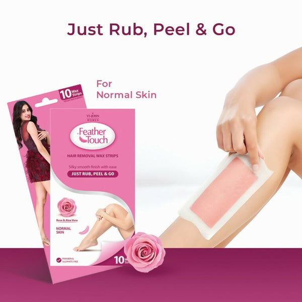 VI-JOHN Feather Touch Rose & Alevera Hair Removal Wax Strips for Normal Skin Praraben & Sulphate Free