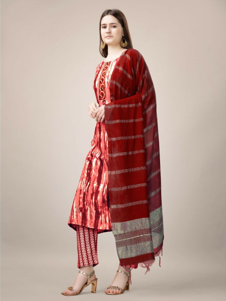 Jyoti Fashion Women's Orange Rayon Print with Embroidery & Fancy Lace Work Kurta with Trouser & Dupatta - Distacart