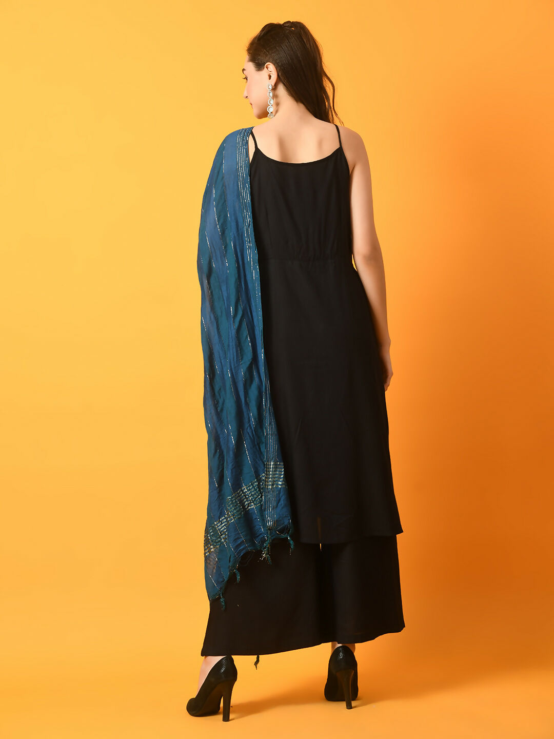 Myshka Women's Black Solid Anarkali Party Kurta Set With Dupatta - Distacart