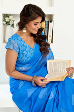 Thumbnail for Vastranavya Blue Digital Printed Linen Ready To Wear Designer Saree with Unstitched Blouse - Distacart