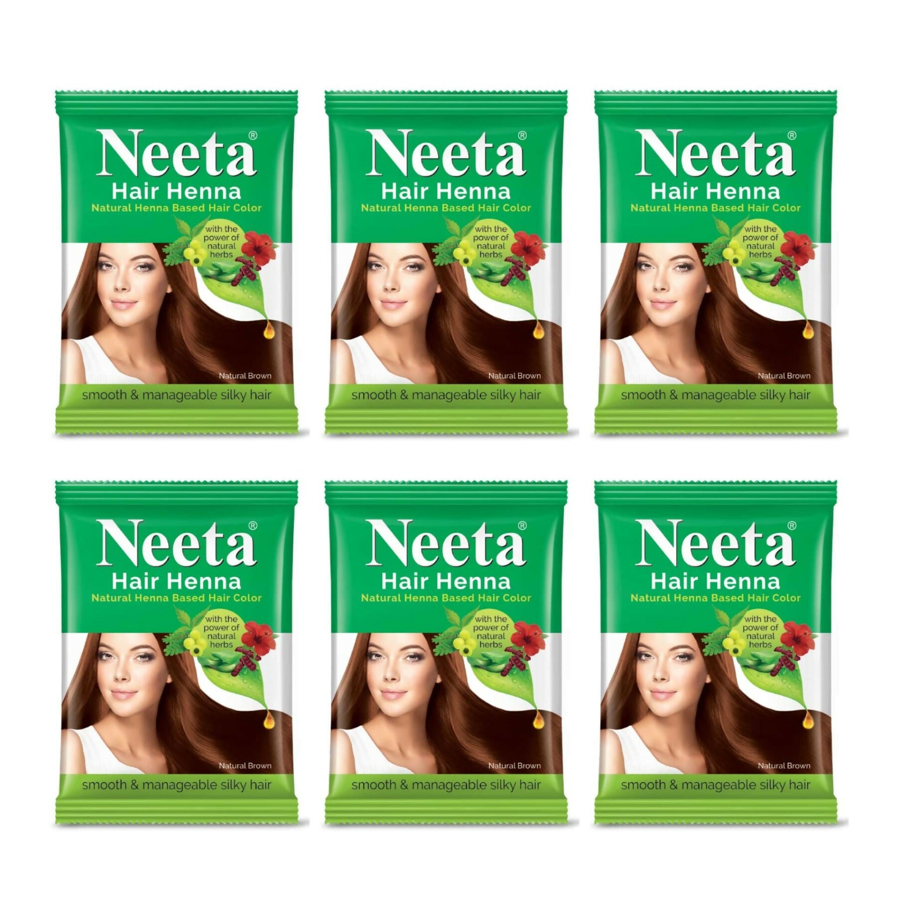 Neeta Henna Powder for Hair, Henna-Based Hair Color Natural Brown (Pack of 6) - Distacart