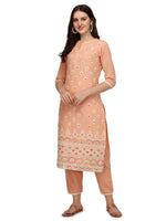 Thumbnail for Lucknawi Embroidered Kurta With Pant & Dupatta, Multicolor - Hiral Fashion - Distacart