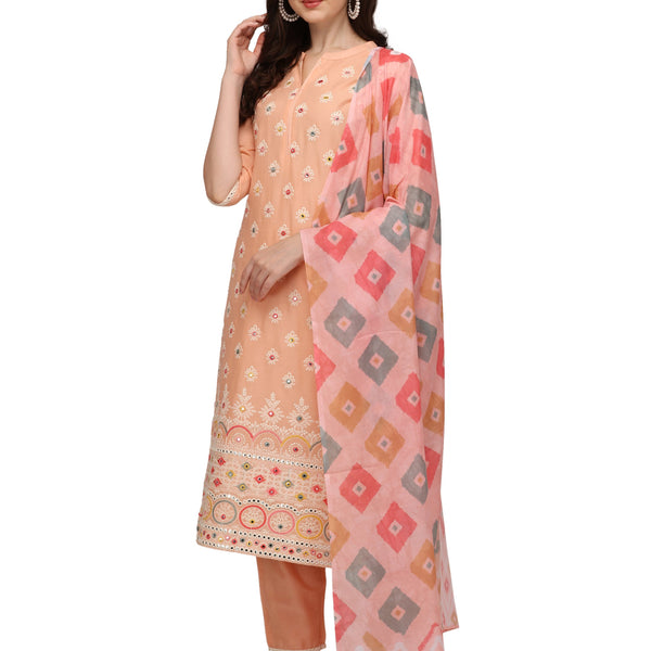 Lucknawi Embroidered Kurta With Pant & Dupatta, Multicolor - Hiral Fashion - Distacart