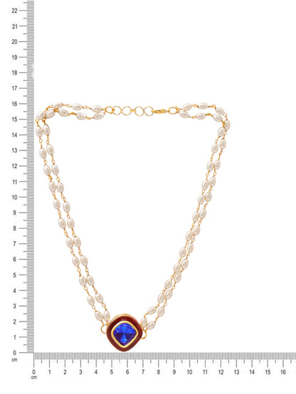 Ruby Raang Blue Meenakari & Pearl Choker - Distacart