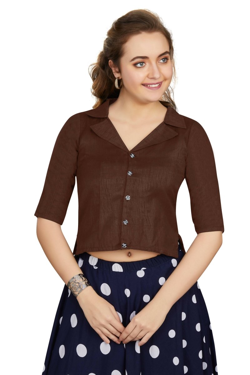Aastha Fashion Women's Women's Coffee Art Silk Button Readymade Blouse - Distacart