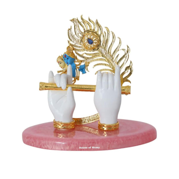 House Of Wemy Gold Plated Lord Krishna Hands Idol with Flute, Face and Pecock Feather - Distacart